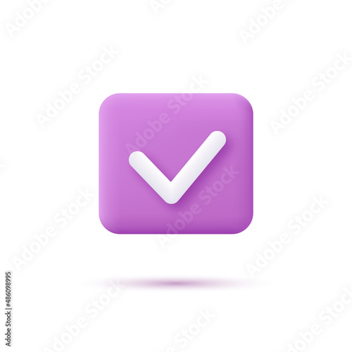 3d purple check icon minimal style. Vector