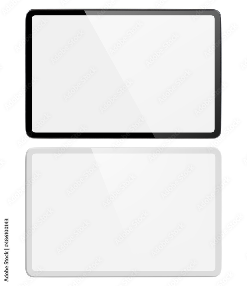 Black and white tablet computers, isolated on white background