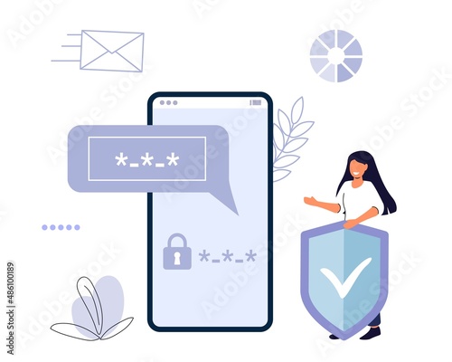 OTP One-time password for secure transaction on digital payment transaction for mobile app on smartphone screen 2-Step verification Vector illustration flat design Mobile phone Enter otp