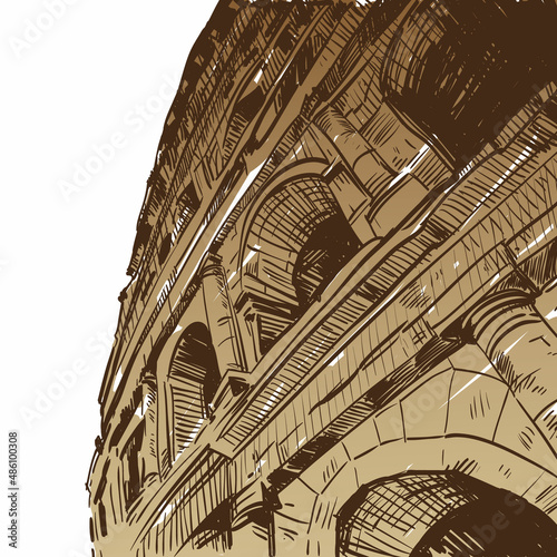 Rome Coliseum. Italy. Hand drawn sketch, vector illustration