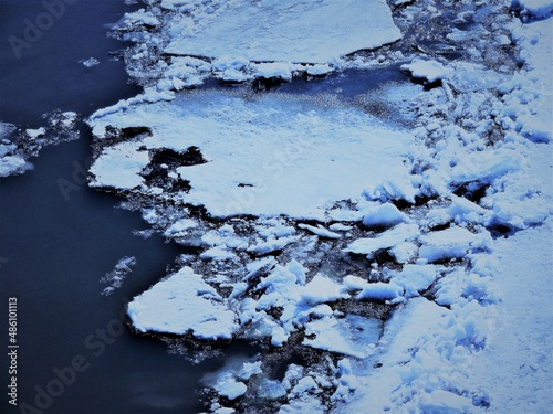 Aerial view of ice on the river