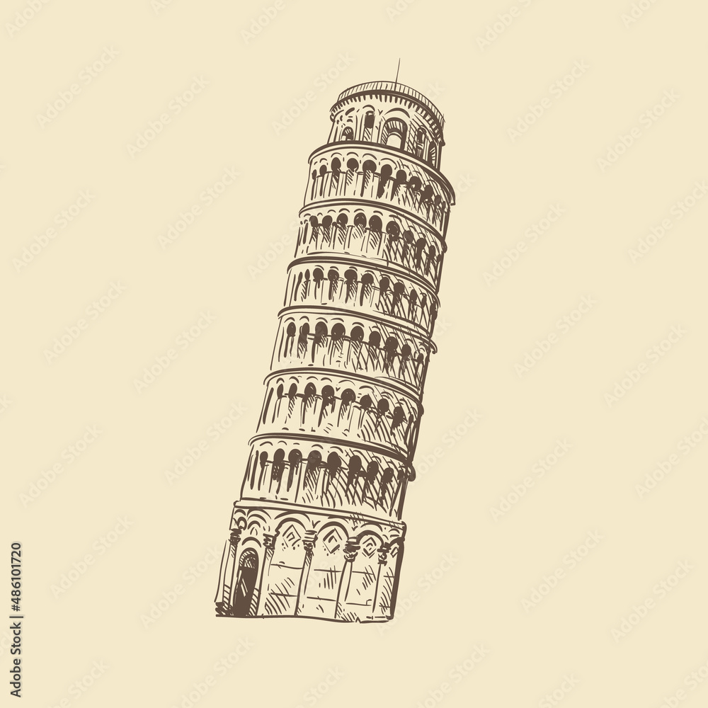 Pisa. Italy. Hand drawn, vector illustration