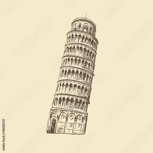 Pisa. Italy. Hand drawn, vector illustration