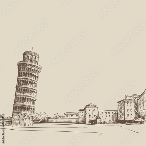 Pisa. Italy. Hand drawn, vector illustration