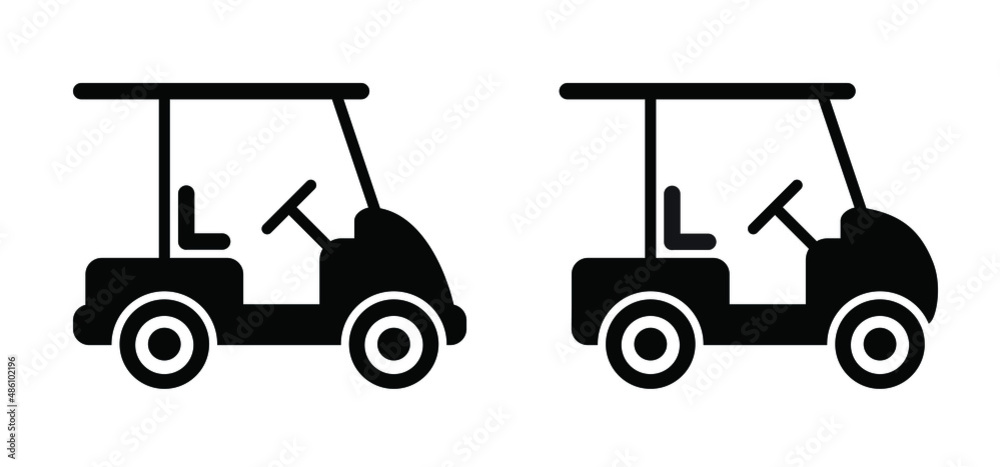Hobby golf cart or golf car icon. Cartoon vector silhouette logo or pictogram. Sport, vehicle transport. Outline, Car for golfers.