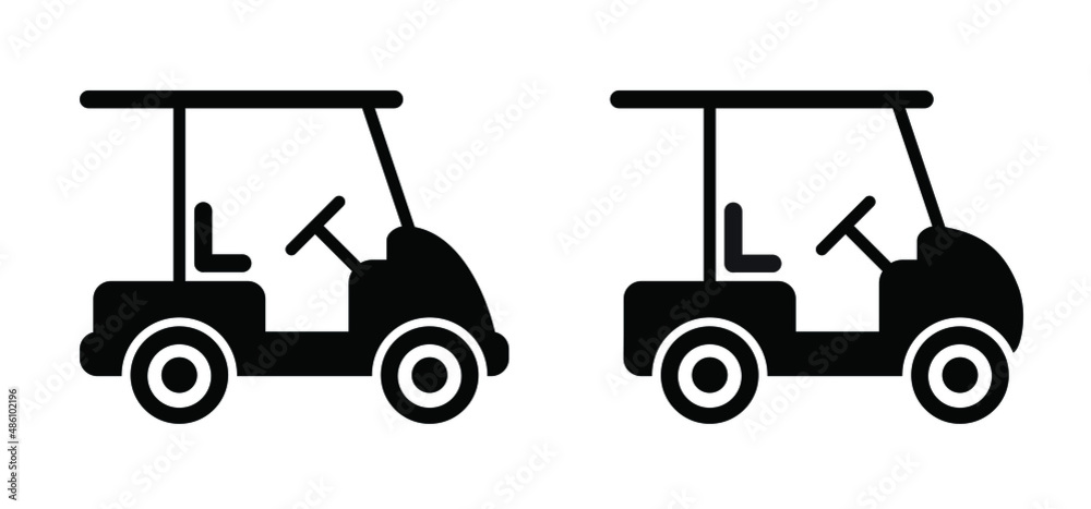 Hobby golf cart or golf car icon. Cartoon vector silhouette logo or pictogram. Sport, vehicle transport. Outline, Car for golfers. Hobby golf cart or golf car icon. Cartoon vector silhouette logo or pictogram. Sport, vehicle transport. Outline, Car for golfers.