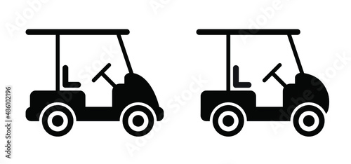 Hobby golf cart or golf car icon. Cartoon vector silhouette logo or pictogram. Sport, vehicle transport. Outline, Car for golfers.