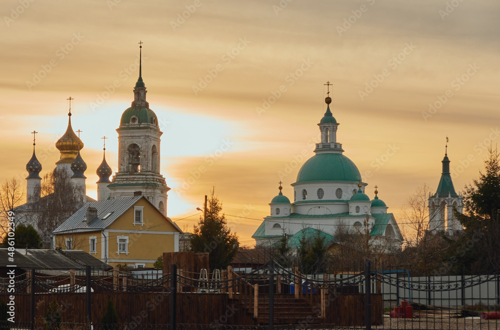 Rostov, Yaroslavl region, Russia - Spaso-Yakovlevsky monastery at sunset.