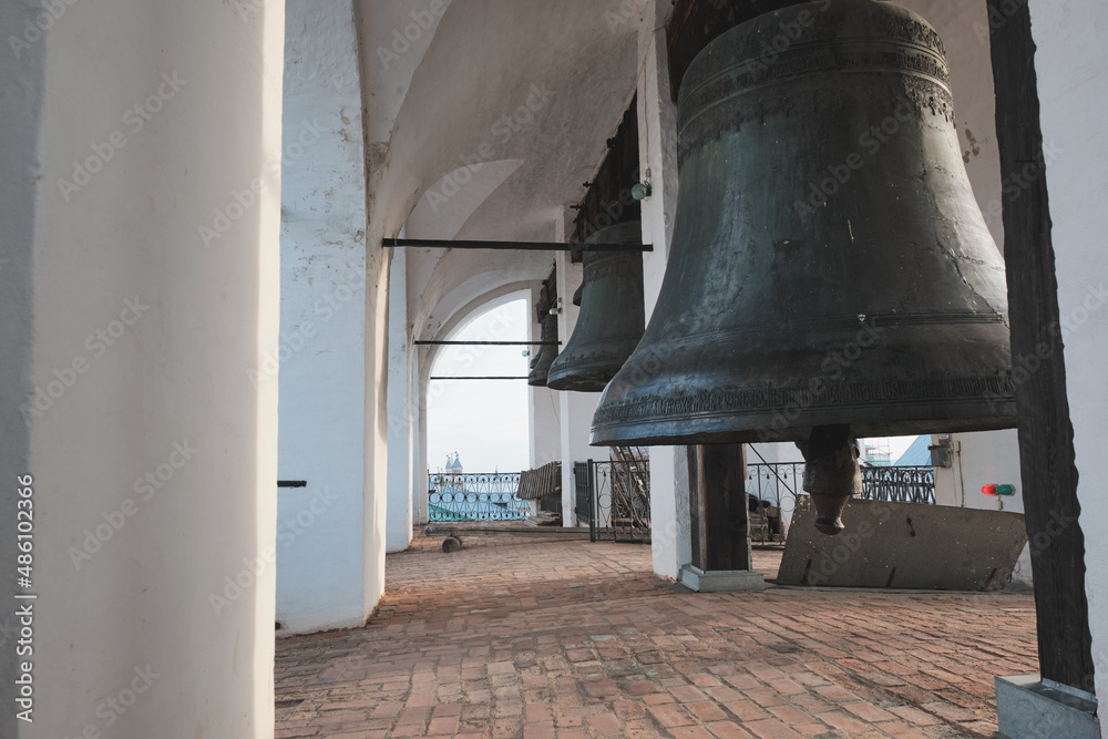 Rostov, Yaroslavl region, Russia - Large old bells on the Belfry of the Assumption Cathedral.