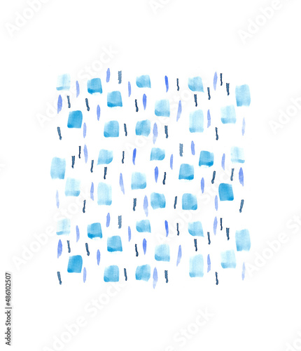 Hand drawn abstract blue paint watercolor pattern background as blue and violet brushstrokes, spots and lines poster