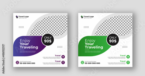 Business social media post square flyer travel banner template