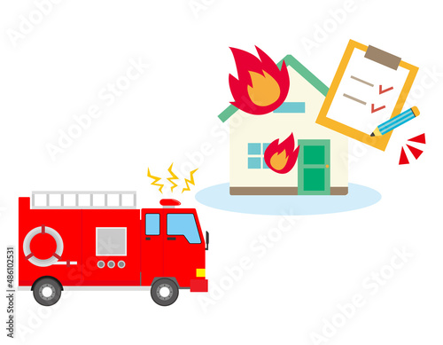 消防車　火事　ベクターイラスト