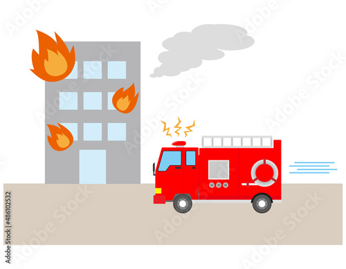 消防車　火事　ベクターイラスト