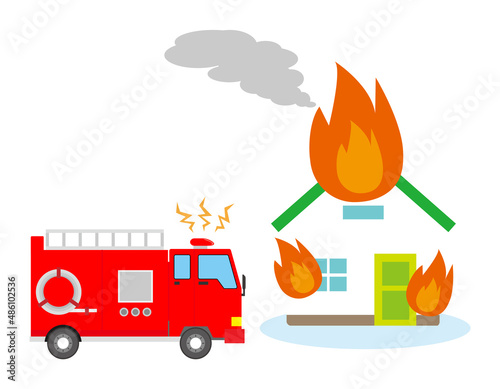 消防車　火事　ベクターイラスト