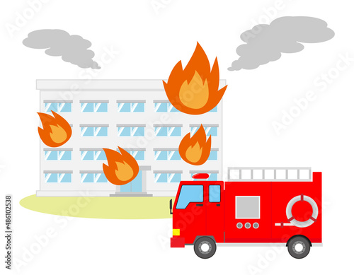 消防車　火事　ベクターイラスト