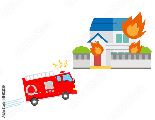 消防車　火事　ベクターイラスト