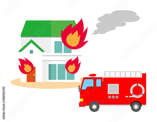 消防車　火事　ベクターイラスト