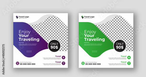 Business social media post square flyer travel banner template