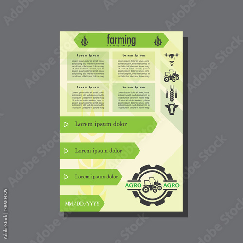 Agriculture brochure design template for agricultural company, agro conference, forum, event, exhibition, business