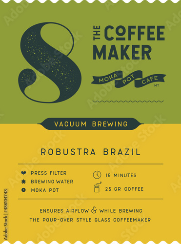 Coffee, tag label. Modern tag, label for brand, logo, sticker coffee shop. Template design minimal label, tag with text cafe, roasted coffee, arabica. Typographic tag, modern font. Vector Illustration