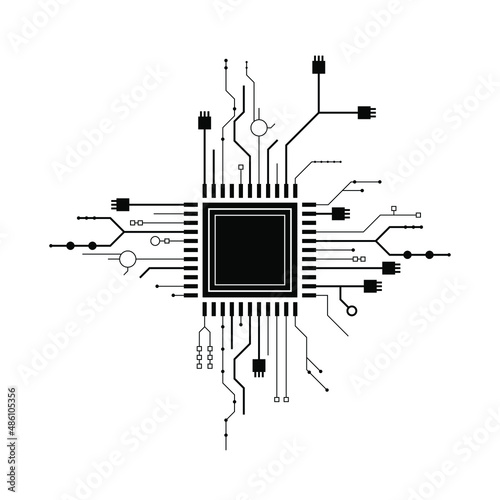 Abstract Black Simple Line Cpu, Computer, Technology Doodle Outline Element Vector Design Style Sketch Isolated On White Background Illustration