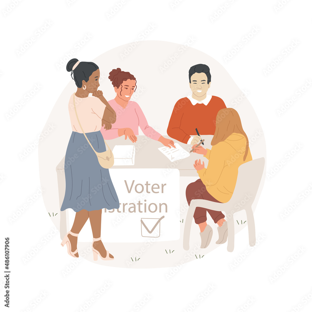 Voter registration drive abstract concept vector illustration. Activists at table collecting signatures, poster, local election campaign, vote for candidate, registration drive abstract metaphor.