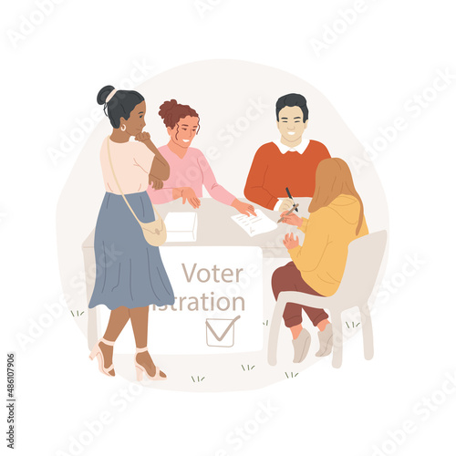 Voter registration drive abstract concept vector illustration. Activists at table collecting signatures, poster, local election campaign, vote for candidate, registration drive abstract metaphor.