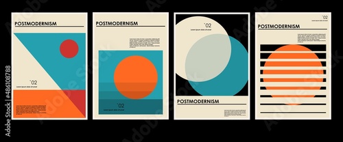 Artworks, posters inspired postmodern of vector abstract dynamic symbols ,Stylized sunset, dawn , useful for web background, poster art design, magazine front page, hi-tech print, cover artwork. photo