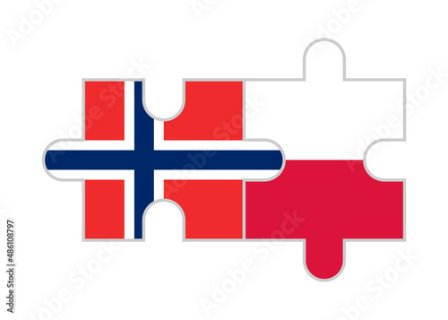 puzzle pieces of norway and poland flags. vector illustration isolated on white background