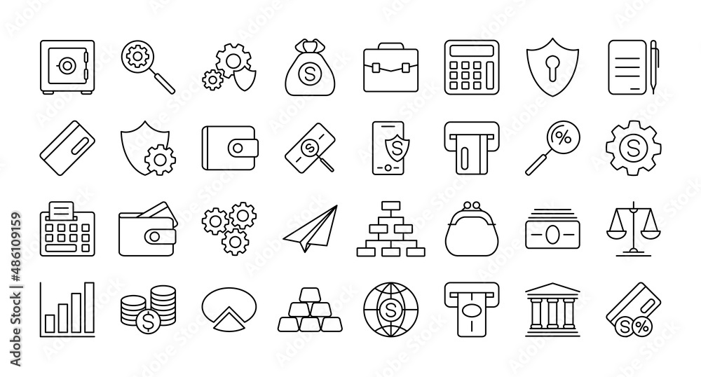 Business and finance icons set - collection of isolated icons on white background. Vector illustration.