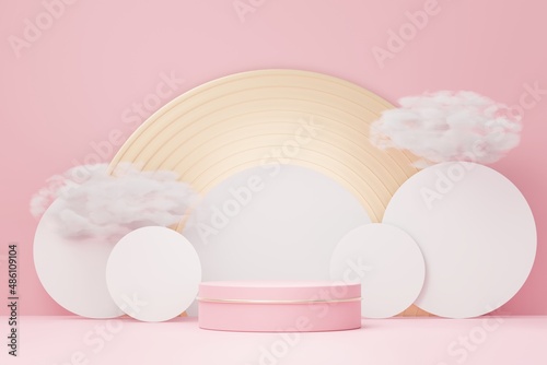 3d render abstract display podium platform for  product presentation and advertising. Minimal scene backdrop with clean design. Vacant pedestal for mock up. Empty stage with pastel color for cosmetic. © TANATPON