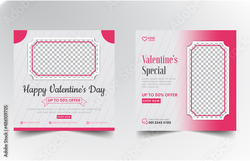 valentine's Day sale Instagram Social Media Post banner Squire Flyer Design Template (ID: 486109705)
