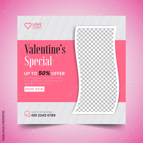 valentine's Day sale Instagram Social Media Post banner Squire Flyer Design Template (ID: 486109746)
