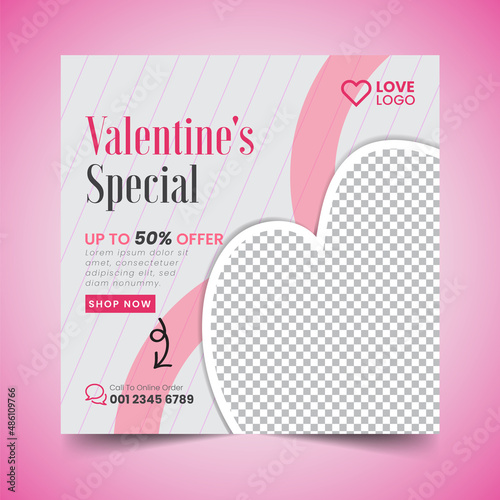 valentine's Day sale Instagram Social Media Post banner Squire Flyer Design Template (ID: 486109766)