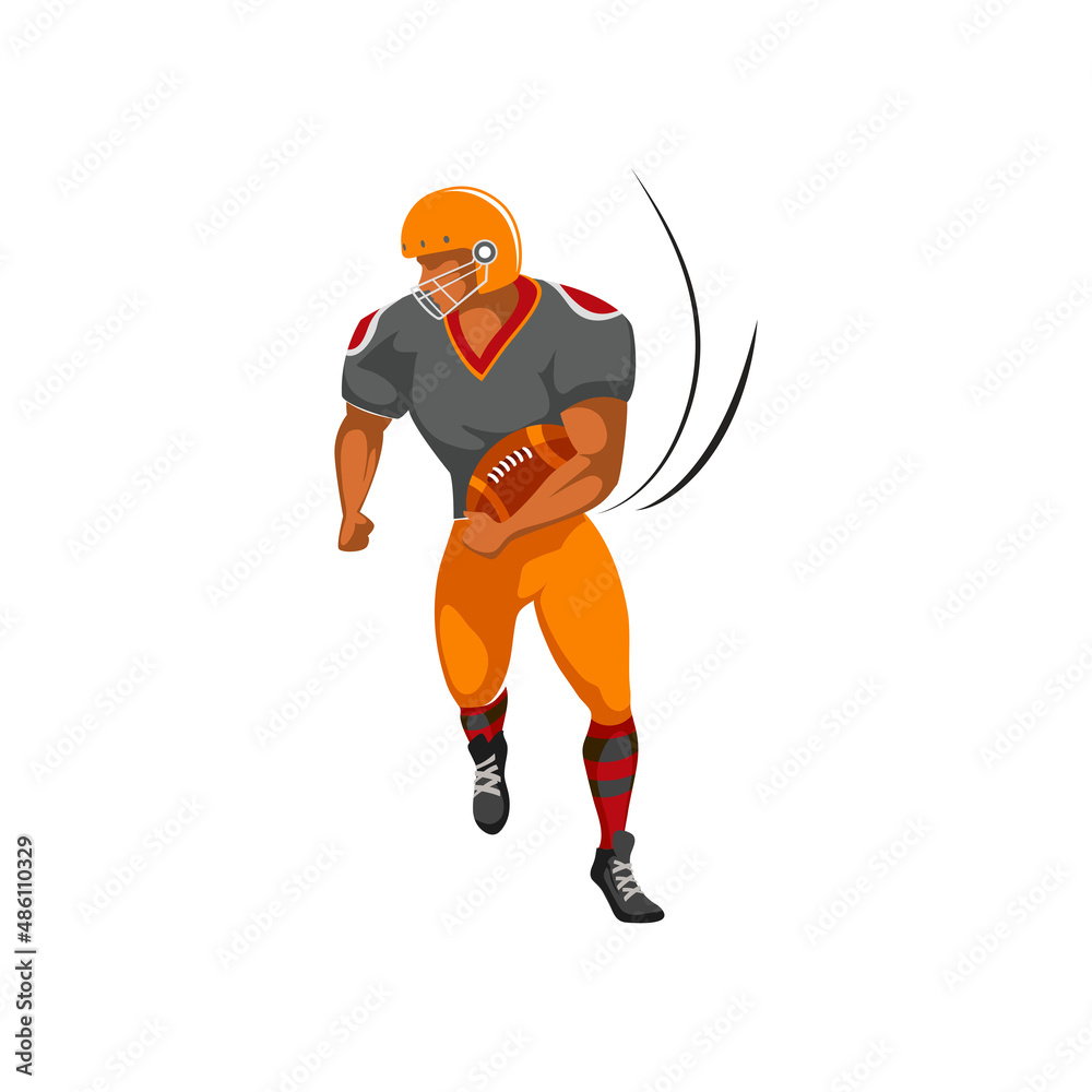 Quarterback american football player running back, vector character. American football sport team halfback, tailback or fullback receiver with ball in action Quarterback american football player running back, vector character. American football sport team halfback, tailback or fullback receiver with ball in action