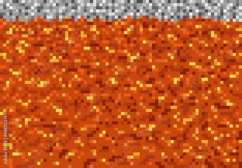 Lava magma pixel blocks pattern cubic game vector background. 8bit pixel lava level or magma underground mine craft, hell with red fire of volcano burn flames in cubic mosaic blocks pattern