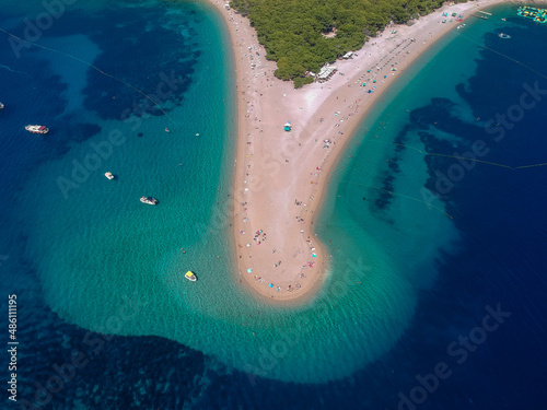 Aerial view of Zlatni rat beach in Bol, island Brac, Croatia