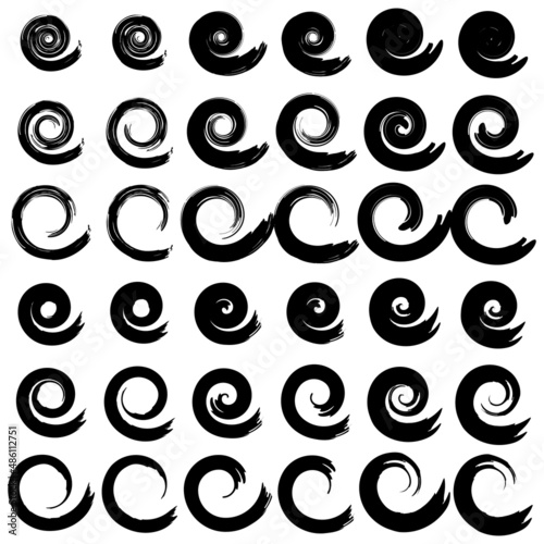 Set of spiral . Whimsical spiral symbols set hand painted with watercolor Ink illustration isolated on white background. Grunge style. Abstract shape. Hand drawn. 