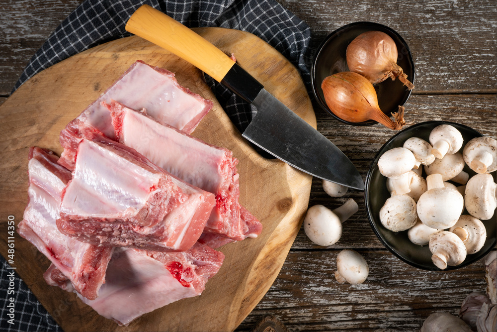 Raw pork ribs. Raw pork ribs.