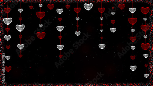 Romantic background with red and white glowing hearts