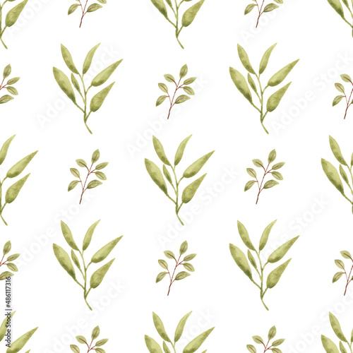 Watercolor leaf seamless pattern