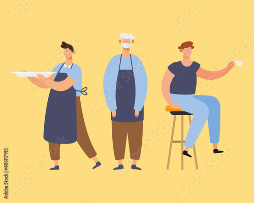 three restaurant persons