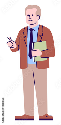 Administrative position at college semi flat RGB color vector illustration. Male school teacher with documents isolated cartoon character on white background