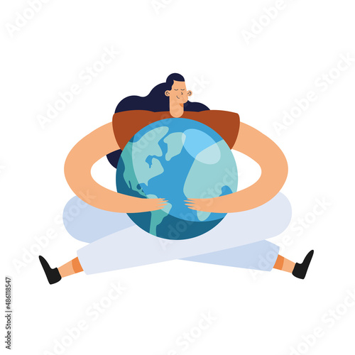 female ecologist hugging the earth