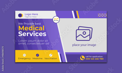 Medical healthcare youtube thumbnail and web banner with social media post template 