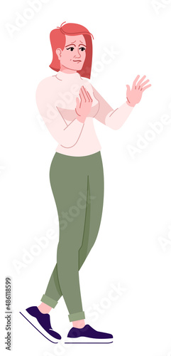 Being highly sensitive semi flat RGB color vector illustration. Redhead woman feeling touched isolated cartoon character on white background