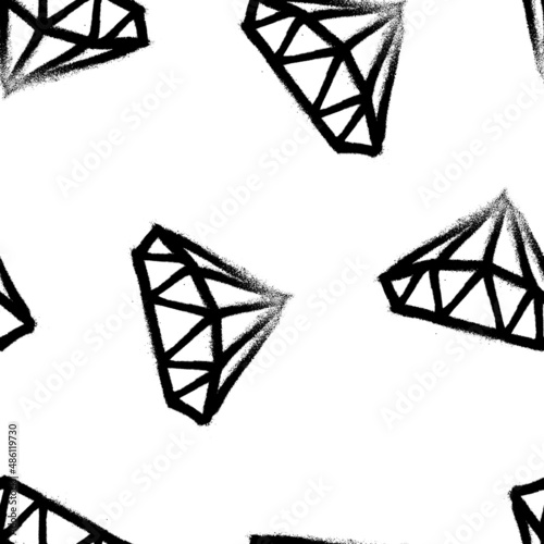 Seamless pattern of sprayed diamond symbol. Vector illustration with overspray in black over white.