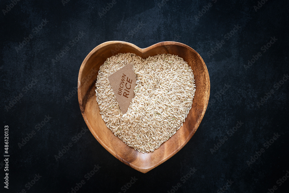 Heart-shaped bowl with brown rice