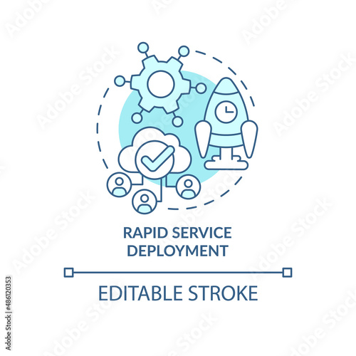 Rapid service deployment turquoise concept icon. Connection tool. UCaaS advantages abstract idea thin line illustration. Isolated outline drawing. Editable stroke. Arial, Myriad Pro-Bold fonts used