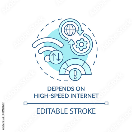 Depends on high-speed internet turquoise concept icon. Technical issues. UCaaS risks abstract idea thin line illustration. Isolated outline drawing. Editable stroke. Arial, Myriad Pro-Bold fonts used